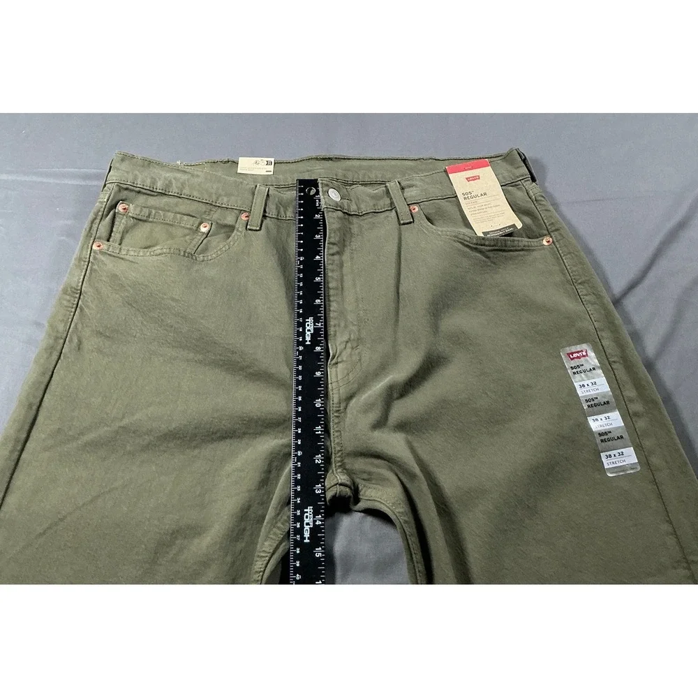 Levis 505 Regular Fit Mens 38x32 Olive Green Eco Ease Straight Leg Pants New